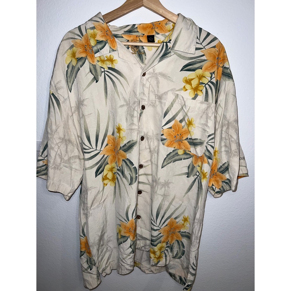 Eagle Dry Goods Co Silk Hawaiian Shirt Mens XL Cream Floral Signature Series EX